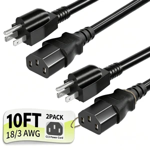 Universal 10ft 2 Pack Power Cord, 3-Prong Pure Copper ETL, Black 10 Amps 125 Volts NEMA 5-15P to C13 AC Cable for TV Monitor PC Printer PlayStation Samsung Dell HP Sony LG Apple Vizio Asus Universal 10ft 2 Pack Power Cord, 3-Prong Pure Copper ETL, Black 10 Amps 125 Volts NEMA 5-15P to C13 AC Cable for TV Monitor PC Printer PlayStation Samsung Dell HP Sony LG Apple Vizio Asus