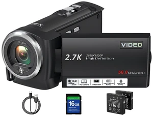 Video Camera Camcorder, QHD 2.7K 56MP 16X Digital Zoom Vlogging Camera 2.8" 270° Rotatable Screen Camcorder, Built-in LED Fill Light Camcorder for YouTube with 16GB Card and Two Batteries Video Camera Camcorder, QHD 2.7K 56MP 16X Digital Zoom Vlogging Camera 2.8" 270° Rotatable Screen Camcorder, Built-in LED Fill Light Camcorder for YouTube with 16GB Card and Two Batteries