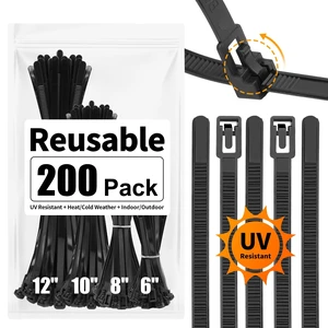 200 Pack Reusable Zip Ties Assorted Sizes 6 8 10 12 Inch Black Cable Ties Reusable Trigger Release / Heavy Duty Nylon / UV Weatherproof / Non-Slip Self-Locking / Smooth Round Ending No Hurt 200 Pack Reusable Zip Ties Assorted Sizes 6 8 10 12 Inch Black Cable Ties Reusable Trigger Release / Heavy Duty Nylon / UV Weatherproof / Non-Slip Self-Locking / Smooth Round Ending No Hurt