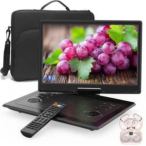 17.3" Portable DVD Player with Bluetooth Hadphones and Carrying Bag,15.4" Wide-Viewing-Angle HD Screen,6-Hours Rechargeable Battery,Car DVD Player for Kids,Support Bluetooth/HDMI in/AV/CD/VCD/DVD/USB 17.3" Portable DVD Player with Bluetooth Hadphones and Carrying Bag,15.4" Wide-Viewing-Angle HD Screen,6-Hours Rechargeable Battery,Car DVD Player for Kids,Support Bluetooth/HDMI in/AV/CD/VCD/DVD/USB
