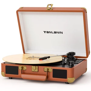 Vinyl Record Player Bluetooth Vintage 3-Speed Portable Suitcase Turntables with Built-in Speakers, Belt-Driven LP Player Support USB Recording AUX-in RCA Line Out Headphone Jack, Brown Vinyl Record Player Bluetooth Vintage 3-Speed Portable Suitcase Turntables with Built-in Speakers, Belt-Driven LP Player Support USB Recording AUX-in RCA Line Out Headphone Jack, Brown