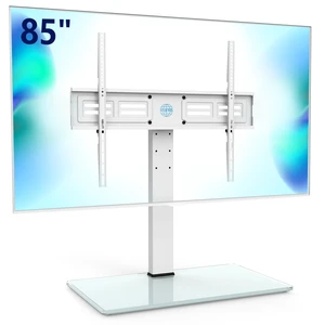 Universal TV Stand with Swivel Mount for 50-85 Inch TV, White Tabletop TV Stand with Height Adjustable, Desktop TV Stand with Tempered Glass Base, up to 110 lb for Bedroom Living Room Universal TV Stand with Swivel Mount for 50-85 Inch TV, White Tabletop TV Stand with Height Adjustable, Desktop TV Stand with Tempered Glass Base, up to 110 lb for Bedroom Living Room