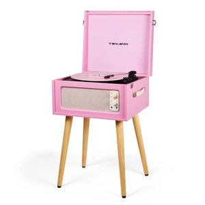 Record Player with Stand, 4 Speakers, Bluetooth Turntable, Pink Vintage standing record player with detachable legs, PC recording, 33/45/78 RPM belt drive, auto stop, RCA/AUX/headphone jack Record Player with Stand, 4 Speakers, Bluetooth Turntable, Pink Vintage standing record player with detachable legs, PC recording, 33/45/78 RPM belt drive, auto stop, RCA/AUX/headphone jack