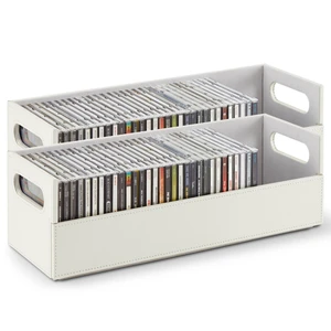 2- Pack CD Storage Box, Organizer Shelf for Movie Cases, DVDs, Cassette Tape Display Stand, Disc Holder Can Store Up to 40 CDs, Faux Leather (White with White Interior) 2- Pack CD Storage Box, Organizer Shelf for Movie Cases, DVDs, Cassette Tape Display Stand, Disc Holder Can Store Up to 40 CDs, Faux Leather (White with White Interior)