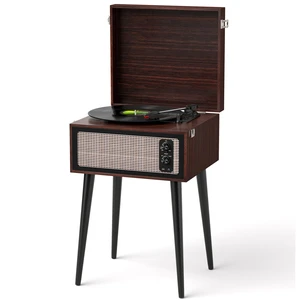 Vintage Bluetooth Record Player with Stand, USB to PC Recording, Espresso Standing record player with detachable legs, 3-speed turntable built-in speakers, belt drive,home décor for bedrooms and gift Vintage Bluetooth Record Player with Stand, USB to PC Recording, Espresso Standing record player with detachable legs, 3-speed turntable built-in speakers, belt drive,home décor for bedrooms and gift