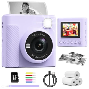Kids Instant Print Camera, 1080P HD Video Digital Toy, Purple Includes 32GB Card, 3 Rolls Paper & 5 Coloured Pens, Inkless Print, Christmas Birthday Toy Gift for Kids 3-14 Kids Instant Print Camera, 1080P HD Video Digital Toy, Purple Includes 32GB Card, 3 Rolls Paper & 5 Coloured Pens, Inkless Print, Christmas Birthday Toy Gift for Kids 3-14
