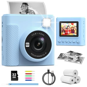 Kids Instant Print Camera, 1080P HD Video Digital Toy, Blue Includes 32GB Card, 3 Rolls Paper & 5 Coloured Pens, Inkless Print, 16x Zoom, Christmas Birthday Toy Gift for Kids 3-14 Kids Instant Print Camera, 1080P HD Video Digital Toy, Blue Includes 32GB Card, 3 Rolls Paper & 5 Coloured Pens, Inkless Print, 16x Zoom, Christmas Birthday Toy Gift for Kids 3-14