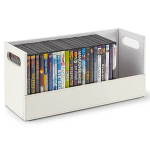 DVD Storage Box, Movie Shelf Organizer for Blu-Ray, Video Game Cases, CDs, VHS Tape Display Stand, Disc Holder Can Store Up to 28 DVDs, Faux Leather (White) DVD Storage Box, Movie Shelf Organizer for Blu-Ray, Video Game Cases, CDs, VHS Tape Display Stand, Disc Holder Can Store Up to 28 DVDs, Faux Leather (White)