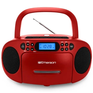 EPB-3003 Portable CD Cassette Boombox with AM FM Radio - Red With CD-R & CD-RW. Tape Recording. Programmable Station Presets. AUX & Headphone Jack. AC or Battery Power EPB-3003 Portable CD Cassette Boombox with AM FM Radio - Red With CD-R & CD-RW. Tape Recording. Programmable Station Presets. AUX & Headphone Jack. AC or Battery Power