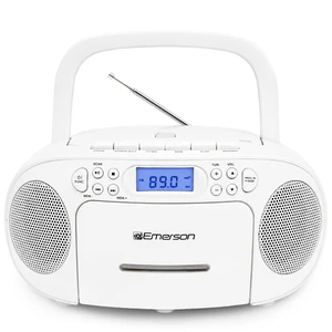 EPB-3003 Portable CD Cassette Boombox with AM FM Radio - White With CD-R & CD-RW. Tape Recording. Programmable Station Presets. AUX & Headphone Jack. AC or Battery Power EPB-3003 Portable CD Cassette Boombox with AM FM Radio - White With CD-R & CD-RW. Tape Recording. Programmable Station Presets. AUX & Headphone Jack. AC or Battery Power