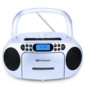 EPB-3003 Portable CD Cassette Boombox with AM FM Radio - Light Blue With CD-R & CD-RW. Tape Recording. Programmable Station Presets. AUX & Headphone Jack. AC or Battery Power EPB-3003 Portable CD Cassette Boombox with AM FM Radio - Light Blue With CD-R & CD-RW. Tape Recording. Programmable Station Presets. AUX & Headphone Jack. AC or Battery Power