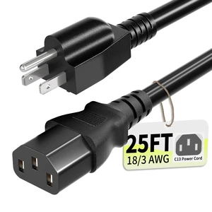 Universal 25ft(7.4m) Power Cord, 3-Prong Pure Copper ETL, Black 10 Amps 125 Volts NEMA 5-15P to C13 AC Cable for TV Monitor PC Printer PlayStation Samsung Dell HP Sony LG Apple Vizio Asus Universal 25ft(7.4m) Power Cord, 3-Prong Pure Copper ETL, Black 10 Amps 125 Volts NEMA 5-15P to C13 AC Cable for TV Monitor PC Printer PlayStation Samsung Dell HP Sony LG Apple Vizio Asus