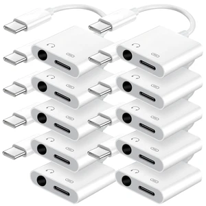 USB C to 3.5mm Headphone Jack and Charger Adapter, 2-in-1 Audio & Fast Charging Splitter for Apple iPhone 17/16/15/Pro/Pro Max, iPad, Samsung, Pixel, and More 10Pack USB C to 3.5mm Headphone Jack and Charger Adapter, 2-in-1 Audio & Fast Charging Splitter for Apple iPhone 17/16/15/Pro/Pro Max, iPad, Samsung, Pixel, and More 10Pack