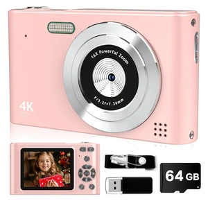 Digital Camera, 44MP Full HD 1080P Point and Shoot Camera with 64GB Card, Anti Shake 16X Zoom Compact Volg Cameras, Portable Small Digicam Gift for Kids, Ages Teen Girl Boy - Pink Digital Camera, 44MP Full HD 1080P Point and Shoot Camera with 64GB Card, Anti Shake 16X Zoom Compact Volg Cameras, Portable Small Digicam Gift for Kids, Ages Teen Girl Boy - Pink