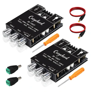 ZK-1002T Bluetooth 5.0 Amplifier Board, 2.0 Channel 100W x 2 2-Pack HiFi Sound, Dual TPA3116D2 Chips, Bass & Treble Control, AUX Input, 12V-24V DC, Low-Noise High-Efficiency Output ZK-1002T Bluetooth 5.0 Amplifier Board, 2.0 Channel 100W x 2 2-Pack HiFi Sound, Dual TPA3116D2 Chips, Bass & Treble Control, AUX Input, 12V-24V DC, Low-Noise High-Efficiency Output