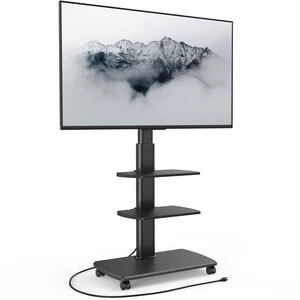 Rolling TV Stand with Power Outlets, for 32-75 InchTVs, Black Swivel Portable TV Stand with Height Adjustable&Wood Base, Mobile TV Cart with 2 Shelves for Bedroom Living Room Home Office Rolling TV Stand with Power Outlets, for 32-75 InchTVs, Black Swivel Portable TV Stand with Height Adjustable&Wood Base, Mobile TV Cart with 2 Shelves for Bedroom Living Room Home Office