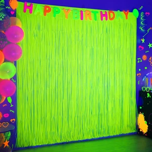 Mega-L Glow in The Dark Party Supplies, Neon Photo Backdrop, 6 Pack 6.6x6.6 ft Fluorescent Green Foil Fringe Curtains, Glow Photo Backdrop for Birthday, Pool Party, Music Festival, Nightclub Mega-L Glow in The Dark Party Supplies, Neon Photo Backdrop, 6 Pack 6.6x6.6 ft Fluorescent Green Foil Fringe Curtains, Glow Photo Backdrop for Birthday, Pool Party, Music Festival, Nightclub