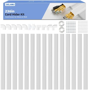 Large 236in Cord Hider for 3-4 Cords, Cord Covers for Wires on Wall, Easier Install Wire Covers for Cords on Wall, Cable Wire Hider, Cable Cover Management Raceway, W1.18 H0.63in, White Large 236in Cord Hider for 3-4 Cords, Cord Covers for Wires on Wall, Easier Install Wire Covers for Cords on Wall, Cable Wire Hider, Cable Cover Management Raceway, W1.18 H0.63in, White
