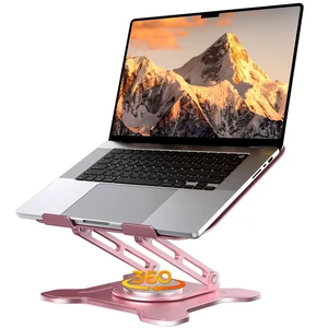 360° Rotating Laptop Stand for Desk, Metal Foldable Laptop Riser, Pink Ergonomic Portable Adjustable Laptop Stand, Ventilated Cooling Notebook Holder for MacBook Air Pro, All 10-16'' Laptops 360° Rotating Laptop Stand for Desk, Metal Foldable Laptop Riser, Pink Ergonomic Portable Adjustable Laptop Stand, Ventilated Cooling Notebook Holder for MacBook Air Pro, All 10-16'' Laptops