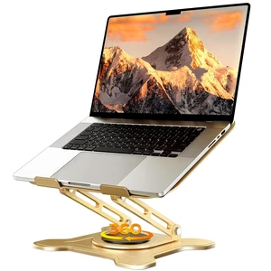 360° Rotating Laptop Stand for Desk, Metal Foldable Laptop Riser, Gold Ergonomic Portable Adjustable Laptop Stand, Ventilated Cooling Notebook Holder for MacBook Air Pro, All 10-16'' Laptops 360° Rotating Laptop Stand for Desk, Metal Foldable Laptop Riser, Gold Ergonomic Portable Adjustable Laptop Stand, Ventilated Cooling Notebook Holder for MacBook Air Pro, All 10-16'' Laptops
