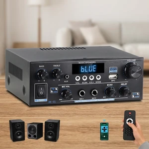 AK55 Stereo Audio Amplifier for Speakers with Bluetooth 5.0 & 50W+50W TPA3116D2 Chip, FM, EQ, USB, SD, MIC, Optical, Echo, AUX, Coaxial Input, Active Subwoofer Output, for Home Theater & Karaoke AK55 Stereo Audio Amplifier for Speakers with Bluetooth 5.0 & 50W+50W TPA3116D2 Chip, FM, EQ, USB, SD, MIC, Optical, Echo, AUX, Coaxial Input, Active Subwoofer Output, for Home Theater & Karaoke
