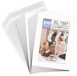 Pack of 100 5x7 WHITE Picture Mats Mattes with White Core Bevel Cut for 4x6 Photo + Back + Bags Pack of 100 5x7 WHITE Picture Mats Mattes with White Core Bevel Cut for 4x6 Photo + Back + Bags
