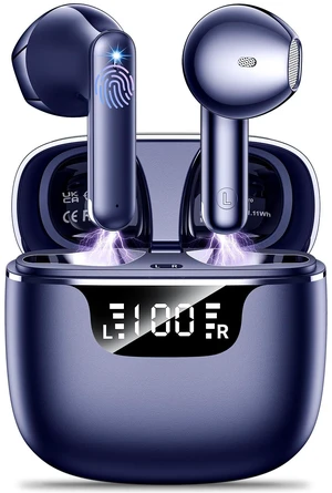 Wireless Earbuds, Bluetooth 5.4 Headphones with 42H Ultralight Ear Buds, Bluetooth Earbuds with 4 ENC Noise Cancelling Mics, HiFi Deep Bass Dual USB-C LED Display,Blue IPX6 Waterproof Earphones Wireless Earbuds, Bluetooth 5.4 Headphones with 42H Ultralight Ear Buds, Bluetooth Earbuds with 4 ENC Noise Cancelling Mics, HiFi Deep Bass Dual USB-C LED Display,Blue IPX6 Waterproof Earphones