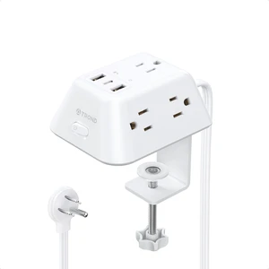 Desk Clamp Power Strip, Desk Mount Charging Station with 5 AC Outlets Surge Protector with 3 USB Ports, Fit 1.97in Tabletop Edge Thick, 6FT Flat Extension Cord for Home Office Accessories, White Desk Clamp Power Strip, Desk Mount Charging Station with 5 AC Outlets Surge Protector with 3 USB Ports, Fit 1.97in Tabletop Edge Thick, 6FT Flat Extension Cord for Home Office Accessories, White