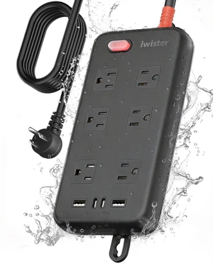 Outdoor Waterproof Power Strip IPX6, 10FT Extension Cord with 6 AC & 4 USB 1625W/13A, 2 USB A & 2 USB C Ports, Anti-Electric Shock, Wall Mountable for Kitchen, Laundry, Workshop and Porch, UL Listed Outdoor Waterproof Power Strip IPX6, 10FT Extension Cord with 6 AC & 4 USB 1625W/13A, 2 USB A & 2 USB C Ports, Anti-Electric Shock, Wall Mountable for Kitchen, Laundry, Workshop and Porch, UL Listed