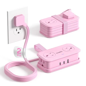 2 Pcs Travel Power Strip, Extension Cord with Multiple Outlets, 3.3FT Wrapped Extension Flat Plug Power Strip with 4 AC Outlets for Travel, Hotel, Cruise Approved, No Surge Protection, Pink 2 Pcs Travel Power Strip, Extension Cord with Multiple Outlets, 3.3FT Wrapped Extension Flat Plug Power Strip with 4 AC Outlets for Travel, Hotel, Cruise Approved, No Surge Protection, Pink