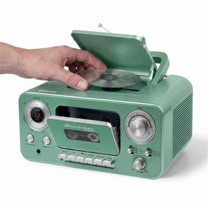 Portable CD Player with Bluetooth, AM/FM Stereo Radio & Cassette Player/Recorder with Aux-in and AC/DC Power - Teal & Silver Portable CD Player with Bluetooth, AM/FM Stereo Radio & Cassette Player/Recorder with Aux-in and AC/DC Power - Teal & Silver