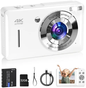 Digital Camera for Kids, FHD 1080P 44MP Point and Shoot Digital Camera with Face Detect, Smile Capture, 16X Zoom, 20 Filters, Anti Shake, 32GB SD Card White Compact Vintage Camera for Kids Boys Girls Digital Camera for Kids, FHD 1080P 44MP Point and Shoot Digital Camera with Face Detect, Smile Capture, 16X Zoom, 20 Filters, Anti Shake, 32GB SD Card White Compact Vintage Camera for Kids Boys Girls