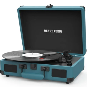 Portable Bluetooth Vintage Vinyl Record Player Turntable 3-speed belt-driven LP player, dual built-in stereo speakers, RCA & AUX output, portable vintage suitcase phonograph Portable Bluetooth Vintage Vinyl Record Player Turntable 3-speed belt-driven LP player, dual built-in stereo speakers, RCA & AUX output, portable vintage suitcase phonograph