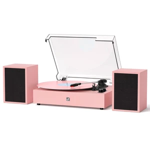 Bluetooth Record Player with External Speakers Belt-Drive Turntable, Pink Belt-Drive Turntable for Vinyl Records Dual Stereo Speakers LP Players Support 3 Speeds 3 Sizes, AUX-In RCA Output, Auto Stop Bluetooth Record Player with External Speakers Belt-Drive Turntable, Pink Belt-Drive Turntable for Vinyl Records Dual Stereo Speakers LP Players Support 3 Speeds 3 Sizes, AUX-In RCA Output, Auto Stop