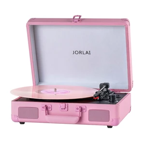 Portable Record Player with Bluetooth 3 Speed Turntable Built in Rechargeable Battery Vintage Suitcase Design with RCA Line Out and Aux in Portable Record Player with Bluetooth 3 Speed Turntable Built in Rechargeable Battery Vintage Suitcase Design with RCA Line Out and Aux in