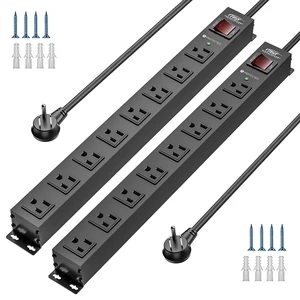 2 Pack 8 Outlet Heavy Duty Power Strip with Switch,15A/1875W, 6FT 2100J Surge Protector Power Strip, 1.7'' Wide Spaced Metal Power Strip for Workshop Garage Home School 2 Pack 8 Outlet Heavy Duty Power Strip with Switch,15A/1875W, 6FT 2100J Surge Protector Power Strip, 1.7'' Wide Spaced Metal Power Strip for Workshop Garage Home School