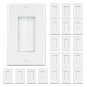 Brush Wall Plate (20 Pack), Cable Pass Through Plate, White Insert for Low Voltage Cables Wires, Single Gang Cable Access Strap, Wall Socket for HDTV, Home Theater Systems Brush Wall Plate (20 Pack), Cable Pass Through Plate, White Insert for Low Voltage Cables Wires, Single Gang Cable Access Strap, Wall Socket for HDTV, Home Theater Systems