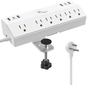 40W Fast Charging Station, Desk Clamp Power Strip 10FT Extension Cord, Removable Desk Mount Flat Plug Power Strip Surge Protector, 2 USB-C Ports, 6 Outlets, Fits 1.8" Tabletop Edge 40W Fast Charging Station, Desk Clamp Power Strip 10FT Extension Cord, Removable Desk Mount Flat Plug Power Strip Surge Protector, 2 USB-C Ports, 6 Outlets, Fits 1.8" Tabletop Edge