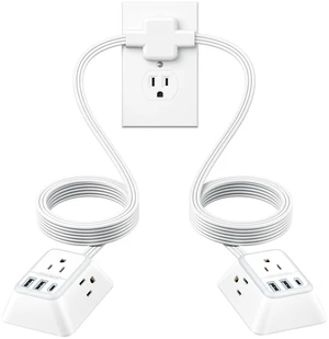 Split Extension Cord 12FT, Twin Extension Cord Splitter with 3 AC Outlets on Each Side, 2 USB-A & 1 USB-C, Flat Plug Double Extension Cord for Behind Sofa Nightstands Split Extension Cord 12FT, Twin Extension Cord Splitter with 3 AC Outlets on Each Side, 2 USB-A & 1 USB-C, Flat Plug Double Extension Cord for Behind Sofa Nightstands
