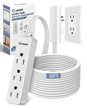 Outlet Concealer, 10ft Flat Extension Cord, 3 Outlets, White 10ft Flat Extension Cord, Universal Outlet Concealer, 3 Built-In AC Outlets, Baby Proof Cable Management Outlet Concealer, 10ft Flat Extension Cord, 3 Outlets, White 10ft Flat Extension Cord, Universal Outlet Concealer, 3 Built-In AC Outlets, Baby Proof Cable Management