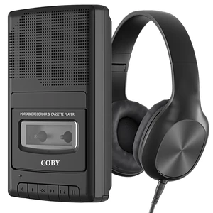 Portable Cassette Tape Player & Voice Recorder Bundle w/Over-Ear Headphones One-Touch Button Captures Audio with Auto-Stop; Built-In & External Mic Jack; 4x C Battery or AC Power; Compact Carry Handle Portable Cassette Tape Player & Voice Recorder Bundle w/Over-Ear Headphones One-Touch Button Captures Audio with Auto-Stop; Built-In & External Mic Jack; 4x C Battery or AC Power; Compact Carry Handle