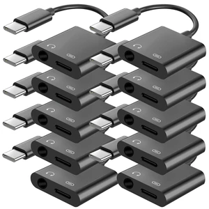 USB C to 3.5mm Headphone Jack and Charger Adapter, 2-in-1 Audio & Fast Charging Splitter for Apple iPhone 17/16/15/Pro/Pro Max, iPad, Samsung, Pixel, and More 10Pack Black USB C to 3.5mm Headphone Jack and Charger Adapter, 2-in-1 Audio & Fast Charging Splitter for Apple iPhone 17/16/15/Pro/Pro Max, iPad, Samsung, Pixel, and More 10Pack Black
