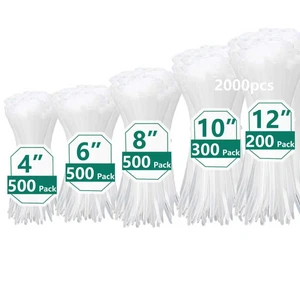 2000 PCS Zip Ties Assorted Sizes 4+6+8+10+12 Inch Self-locking Nylon Cable ties Heavy Duty Outdoor, UV Resistant Wire Straps for Home Office Garden Workshop Indoor Outdoor Fence((White) 2000 PCS Zip Ties Assorted Sizes 4+6+8+10+12 Inch Self-locking Nylon Cable ties Heavy Duty Outdoor, UV Resistant Wire Straps for Home Office Garden Workshop Indoor Outdoor Fence((White)
