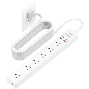 15 Ft Flat Extension Cord Power Strip,7 AC Outlets 4 USB Ports(2 USB C) Ultra Thin Flat Extension Cord & Flat Plug, 1700 Joules, Wall Mount, Desk Charging Station for Home Office Dorm, White 15 Ft Flat Extension Cord Power Strip,7 AC Outlets 4 USB Ports(2 USB C) Ultra Thin Flat Extension Cord & Flat Plug, 1700 Joules, Wall Mount, Desk Charging Station for Home Office Dorm, White