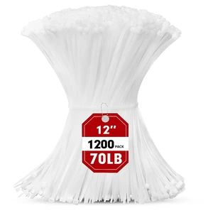 Zip Ties, 1200pcs Cable Zip Ties 12 Inch, Heavy Duty White Plastic Wire Ties with 70lb Tensile Strength, Self-Locking Nylon Cable Ties, Wire Management for Indoor and Outdoor Zip Ties, 1200pcs Cable Zip Ties 12 Inch, Heavy Duty White Plastic Wire Ties with 70lb Tensile Strength, Self-Locking Nylon Cable Ties, Wire Management for Indoor and Outdoor