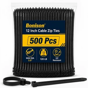 500 Pack 12 Inch Heavy Duty Zip Ties, 120 lb Black Cable Ties UV Resistant Nylon for Indoor Outdoor, Self Locking Wire Ties for Electrical Garden Automotive Workshop 500 Pack 12 Inch Heavy Duty Zip Ties, 120 lb Black Cable Ties UV Resistant Nylon for Indoor Outdoor, Self Locking Wire Ties for Electrical Garden Automotive Workshop