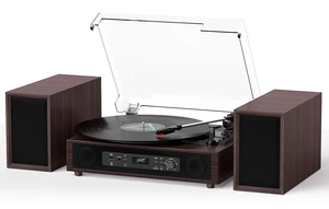 Vinyl Record Player with Built-in & External Speakers, Espresso 3-speed belt-drive vintage turntable USB/TF & PC recording, Bluetooth input, auto stop, RCA/AUX for flexible home listening Vinyl Record Player with Built-in & External Speakers, Espresso 3-speed belt-drive vintage turntable USB/TF & PC recording, Bluetooth input, auto stop, RCA/AUX for flexible home listening