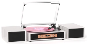 Retro Vinyl Record Player with Built-in & External Speakers, White 3-speed belt-drive vintage turntable USB/TF & PC recording, Bluetooth input, auto stop, RCA/AUX for flexible home listening Retro Vinyl Record Player with Built-in & External Speakers, White 3-speed belt-drive vintage turntable USB/TF & PC recording, Bluetooth input, auto stop, RCA/AUX for flexible home listening