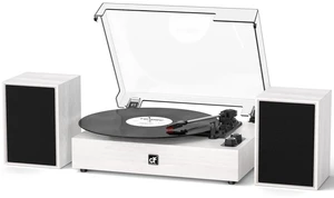 Bluetooth Record Player with External Speakers Belt-Drive Turntable White Turntable for Vinyl Records, Dual Stereo Bookshelf Speakers, LP Players Support 3 Speed 3 Size, AUX RCA Output, Auto Stop Bluetooth Record Player with External Speakers Belt-Drive Turntable White Turntable for Vinyl Records, Dual Stereo Bookshelf Speakers, LP Players Support 3 Speed 3 Size, AUX RCA Output, Auto Stop
