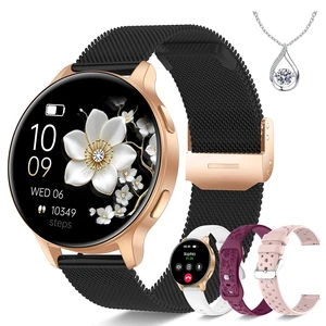 Smart Watch for Women, 1.27" HD Fitness Tracker with 4 Bands & Necklace Gift Set, Heart Rate SpO2 Sleep Monitor, 120+ Sport Modes, Call & Notifications, Smartwatch for Android iPhone, 40mm Black Gold Smart Watch for Women, 1.27" HD Fitness Tracker with 4 Bands & Necklace Gift Set, Heart Rate SpO2 Sleep Monitor, 120+ Sport Modes, Call & Notifications, Smartwatch for Android iPhone, 40mm Black Gold